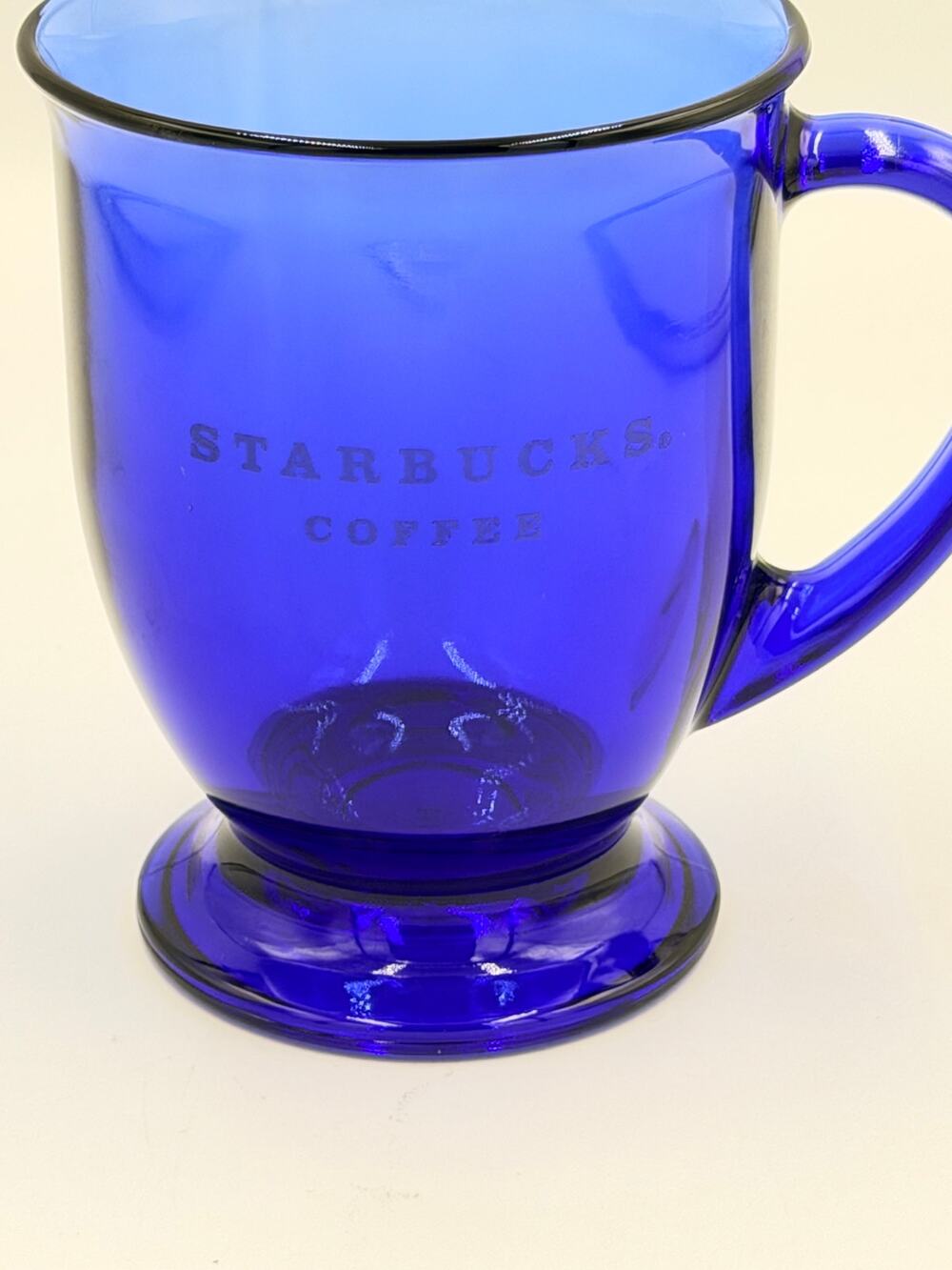 Vintage STARBUCKS Cobalt Blue Anchor Hocking Glass Pedestal Coffee Cup Mug 1990s